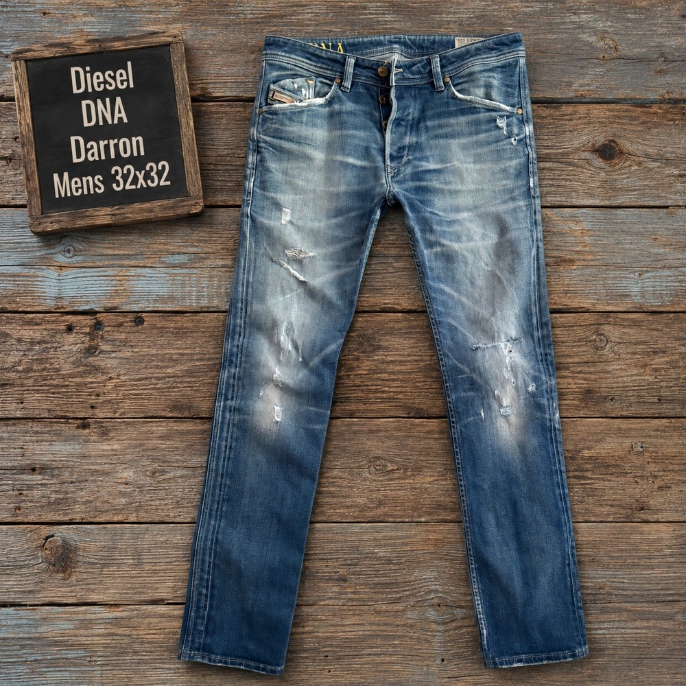 Diesel DNA Darron Mens 32x32 Distressed Slim Tapered Jeans Wash 0880R Italy